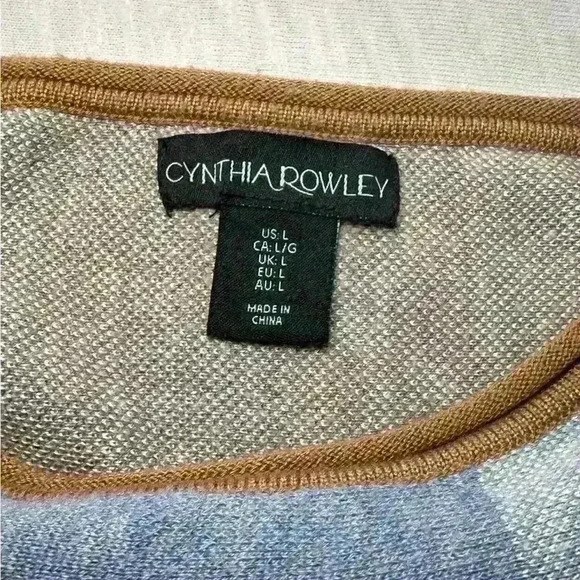 Cynthia Rowley Plaid Crew Neck Sweater - Blue, Cream, Brown- Women’s Size Large - Picture 10 of 13